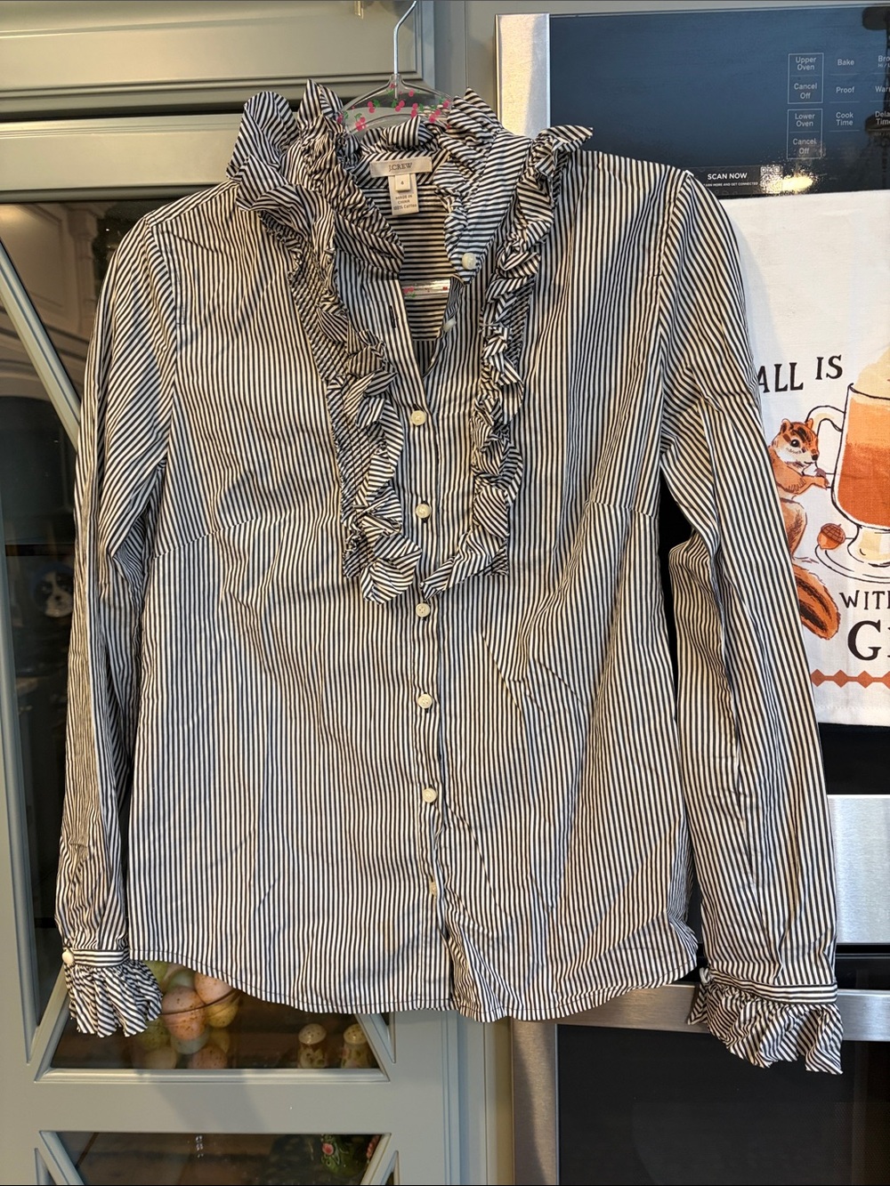 J. Crew Vintage Black and White Striped Ruffle Button-Down Shirt 4